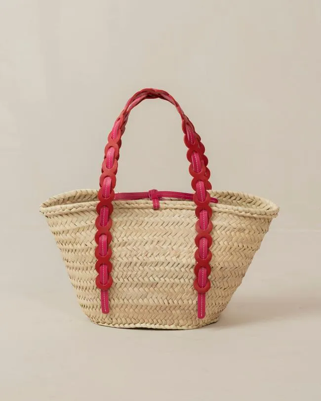 ALOHAS Bags Palmette 8211 Red And Pink Leather Straw Bag 8211 Women