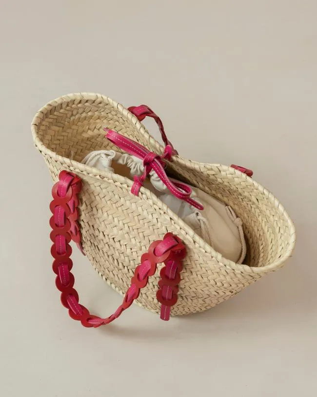 ALOHAS Bags Palmette 8211 Red And Pink Leather Straw Bag 8211 Women