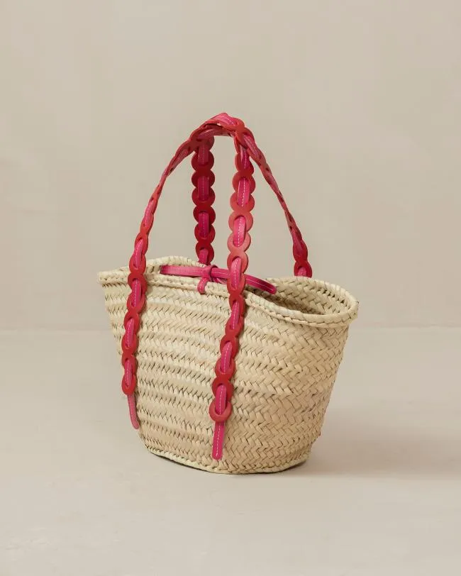 ALOHAS Bags Palmette 8211 Red And Pink Leather Straw Bag 8211 Women