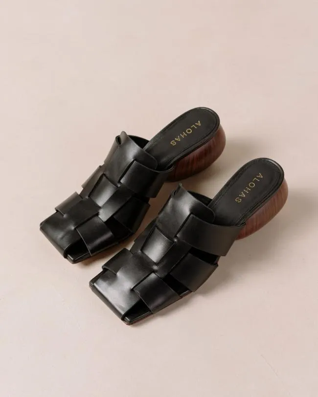 ALOHAS Mules Ruby 8211 Black Woven Leather Mules 8211 Women