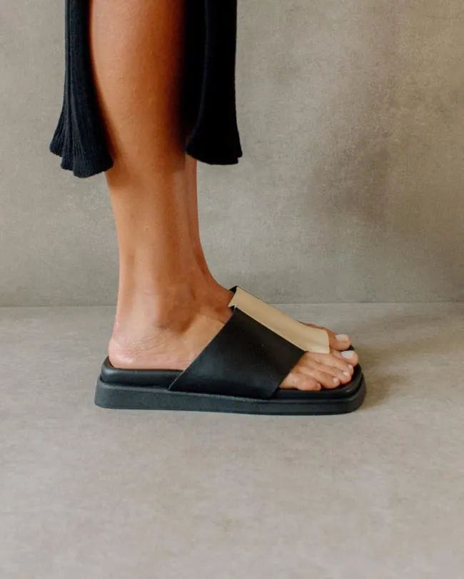 ALOHAS Mules Toe Ring Flop 8211 Black And White Leather Sandals 8211 Women