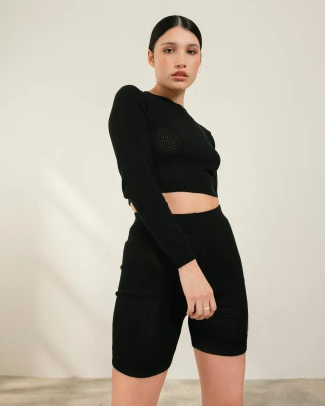 ALOHAS Pants Rookie 8211 Black Knit Shorts 8211 Women