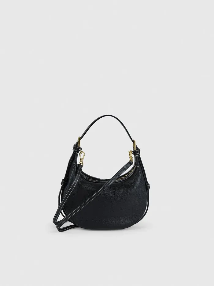 ATP Atelier Icon Bags Silea BlackContrast Stitch Grained Leather Mini Hobo Bag Blackcontrast Stitch 8211 Women
