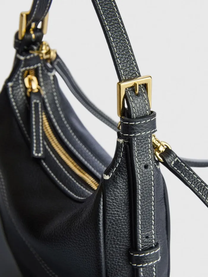 ATP Atelier Icon Bags Silea BlackContrast Stitch Grained Leather Mini Hobo Bag Blackcontrast Stitch 8211 Women