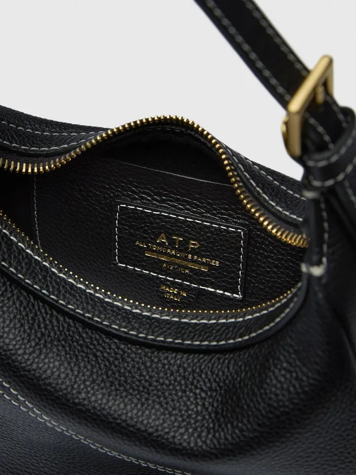 ATP Atelier Icon Bags Silea BlackContrast Stitch Grained Leather Mini Hobo Bag Blackcontrast Stitch 8211 Women
