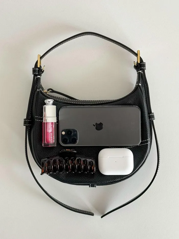 ATP Atelier Icon Bags Silea BlackContrast Stitch Grained Leather Mini Hobo Bag Blackcontrast Stitch 8211 Women