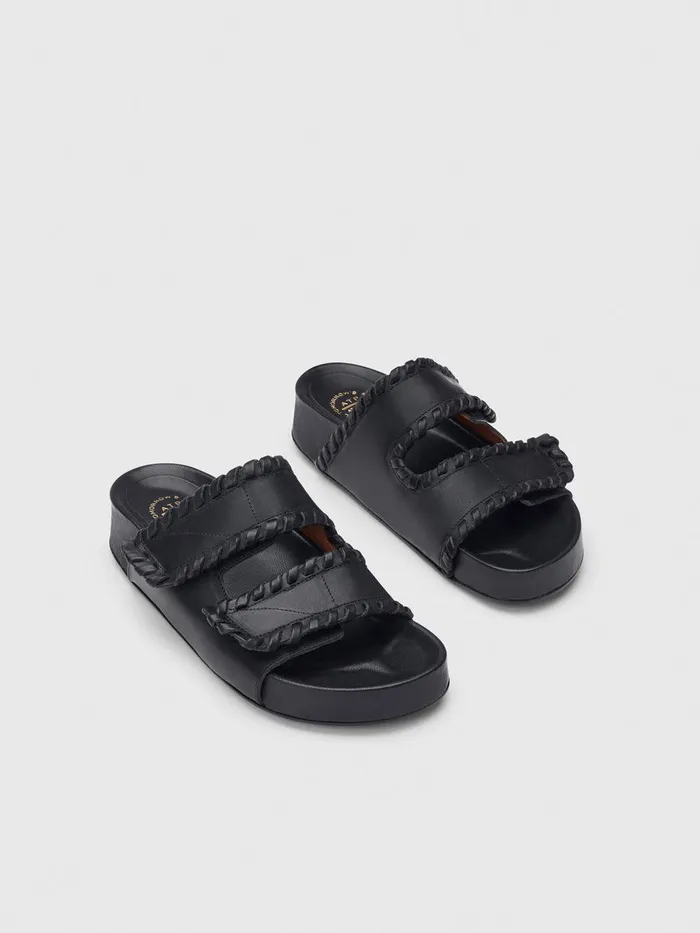 ATP Atelier Icon Shoes Furlo Stitch Black Leather Comfy Sandals Black 8211 Women