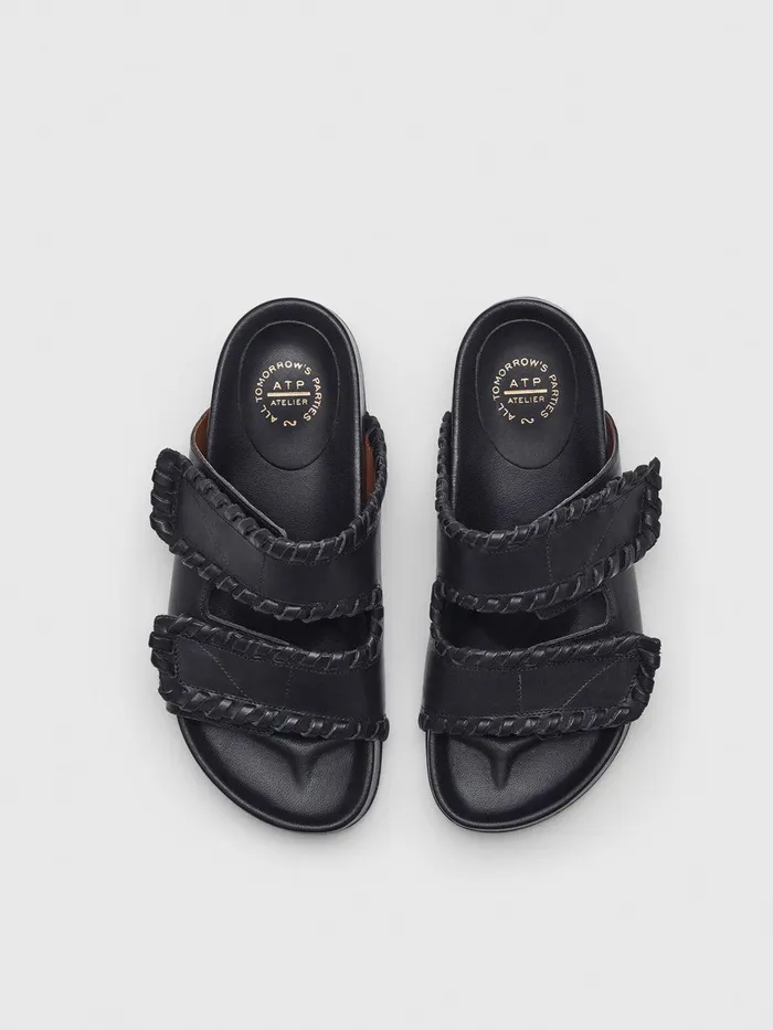 ATP Atelier Icon Shoes Furlo Stitch Black Leather Comfy Sandals Black 8211 Women