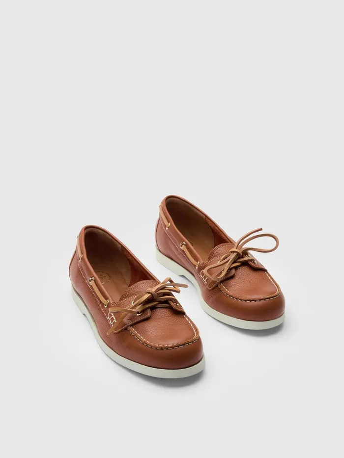ATP Atelier Loafers Nesso BrandyContrast Stitch Grained Leather Boat Shoes Brandycontrast Stitch 8211 Women