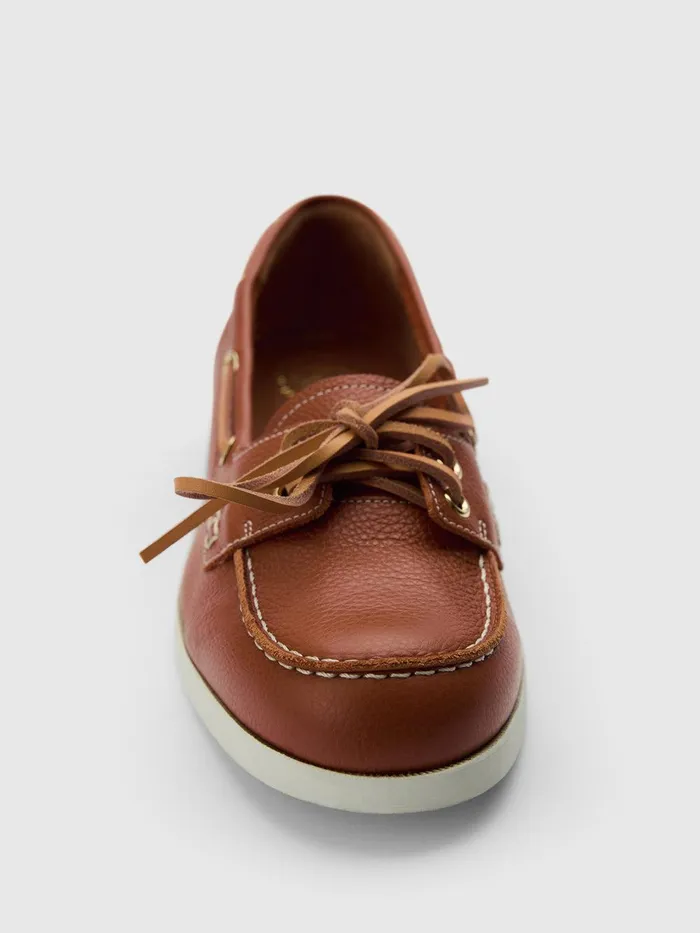 ATP Atelier Loafers Nesso BrandyContrast Stitch Grained Leather Boat Shoes Brandycontrast Stitch 8211 Women