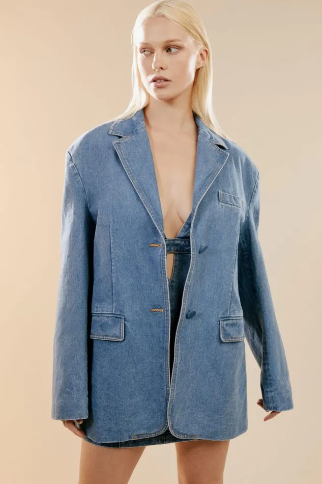 Bardot Blazers Abi Denim Oversized Blazer In Vintage 8211 Women