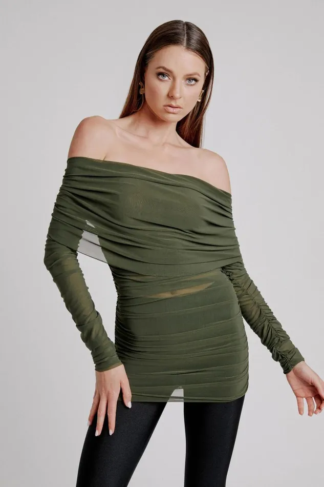 Bardot Party Tops Camelia Mesh Top In Khaki 8211 Women