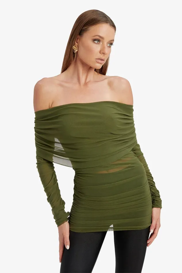 Bardot Party Tops Camelia Mesh Top In Khaki 8211 Women Bardot Party Tops Camelia Mesh Top In Khaki 8211 Women