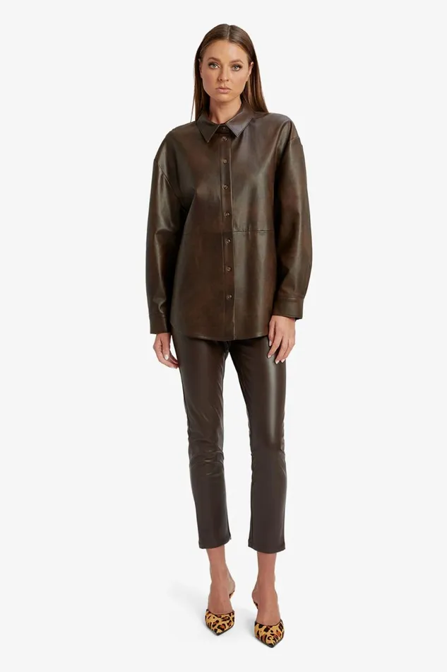 Bardot Shirts and Blouses Jaedon Vegan Leather Shirt In Dark Chocolate 8211 Women Bardot Shirts and Blouses Jaedon Vegan Leather Shirt In Dark Chocolate 8211 Women