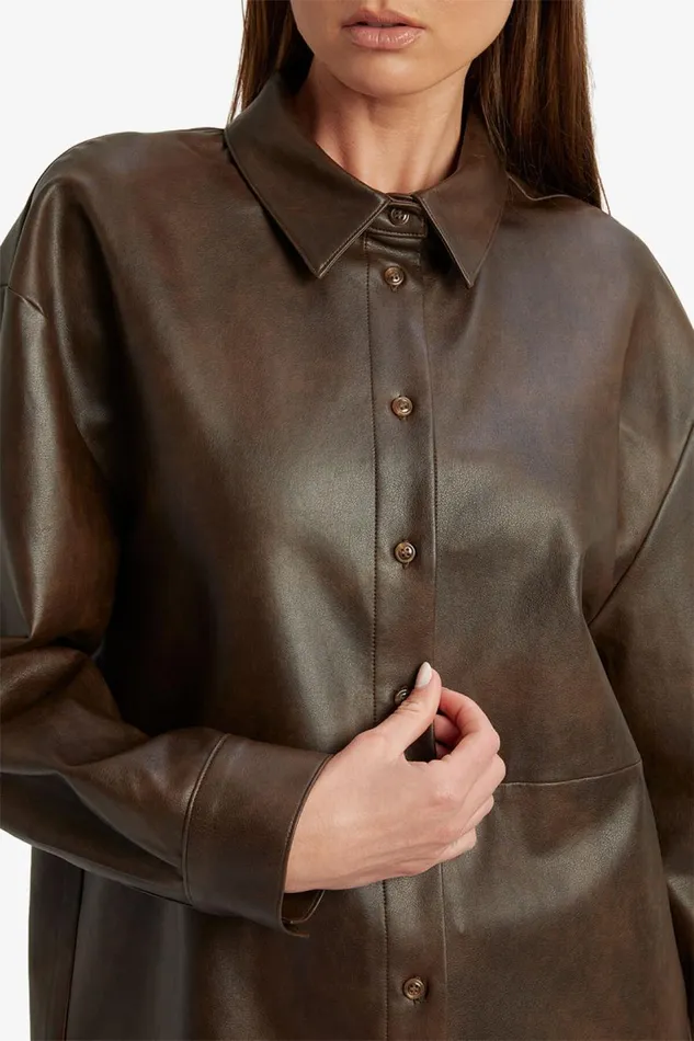 Bardot Shirts and Blouses Jaedon Vegan Leather Shirt In Dark Chocolate 8211 Women Bardot Shirts and Blouses Jaedon Vegan Leather Shirt In Dark Chocolate 8211 Women