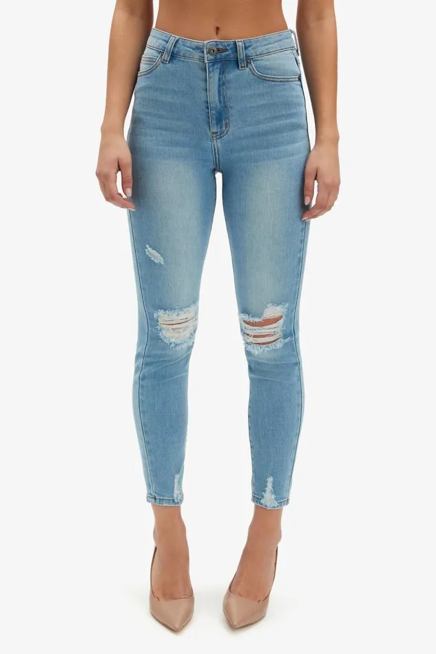 Bardot Skinny Jean Khloe Hi Crop Jeans In Mid Blue 8211 Women