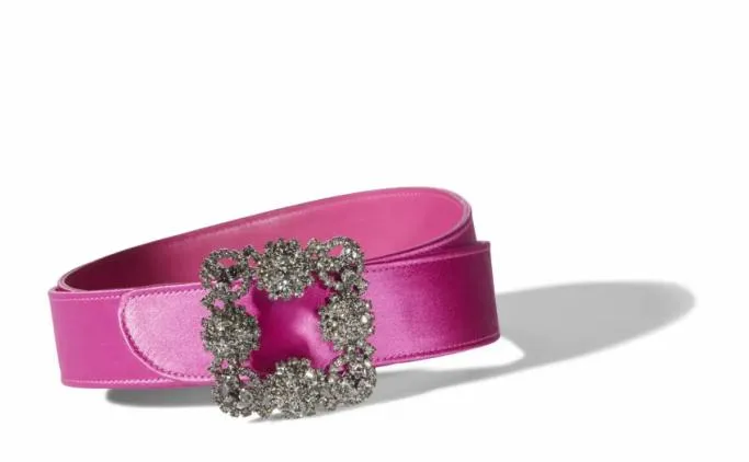 Belts Women Manolo Blahnik HANGISI BELTFuchsia Satin Crystal Buckled Belt