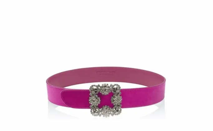 Belts Women Manolo Blahnik HANGISI BELTFuchsia Satin Crystal Buckled Belt Belts Women Manolo Blahnik HANGISI BELTFuchsia Satin Crystal Buckled Belt