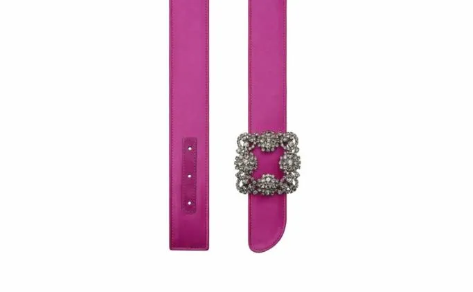 Belts Women Manolo Blahnik HANGISI BELTFuchsia Satin Crystal Buckled Belt Belts Women Manolo Blahnik HANGISI BELTFuchsia Satin Crystal Buckled Belt