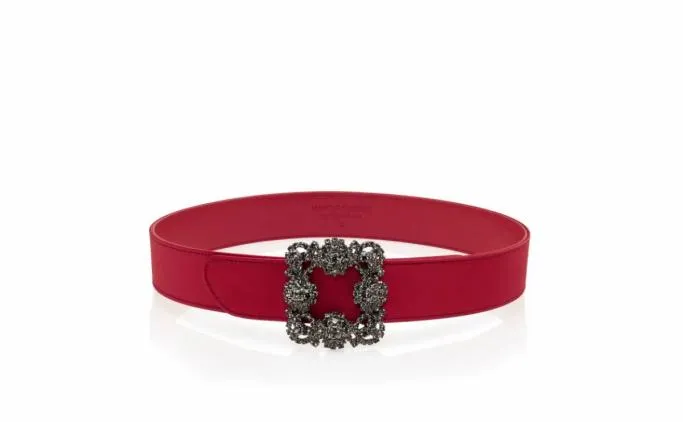 Belts Women Manolo Blahnik HANGISI BELTRed Satin Crystal Buckled Belt Belts Women Manolo Blahnik HANGISI BELTRed Satin Crystal Buckled Belt