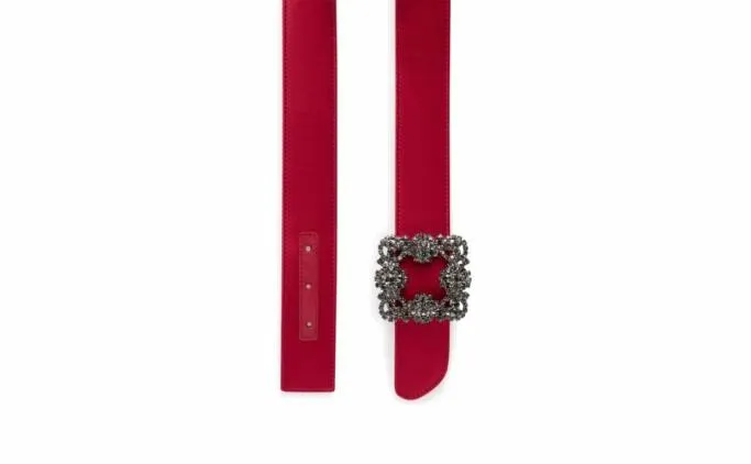 Belts Women Manolo Blahnik HANGISI BELTRed Satin Crystal Buckled Belt Belts Women Manolo Blahnik HANGISI BELTRed Satin Crystal Buckled Belt