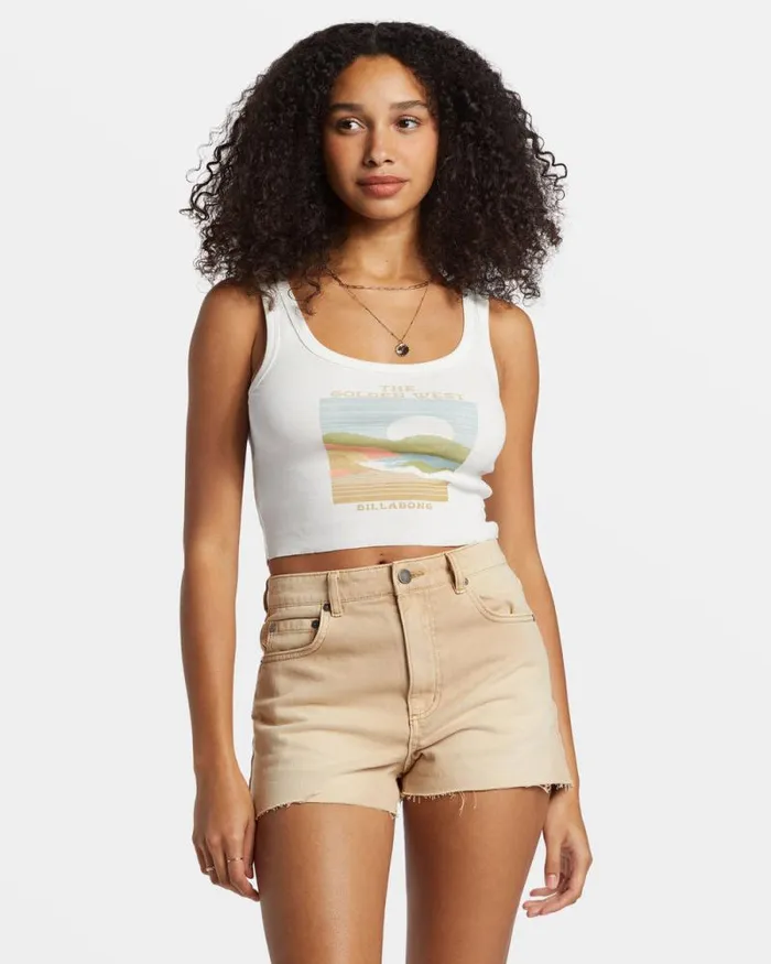 Billabong Graphic Tees and Tanks The Golden West Cropped Tank Top Salt Crystal 8211 Women Billabong Graphic Tees and Tanks The Golden West Cropped Tank Top Salt Crystal 8211 Women