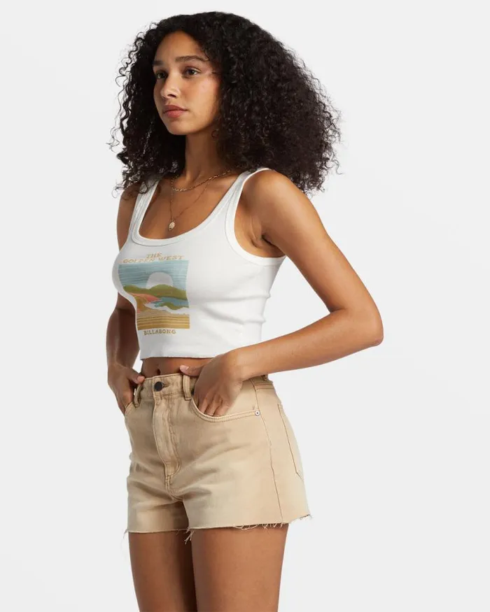 Billabong Graphic Tees and Tanks The Golden West Cropped Tank Top Salt Crystal 8211 Women Billabong Graphic Tees and Tanks The Golden West Cropped Tank Top Salt Crystal 8211 Women