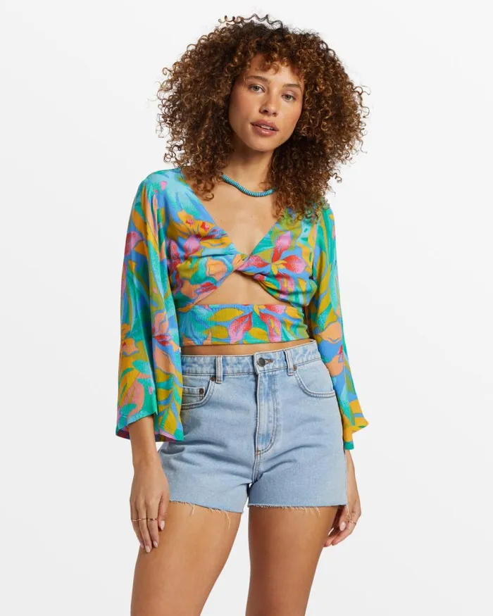 Billabong Matching Sets Summer Heat Bell Sleeve Crop Top Marina 8211 Women