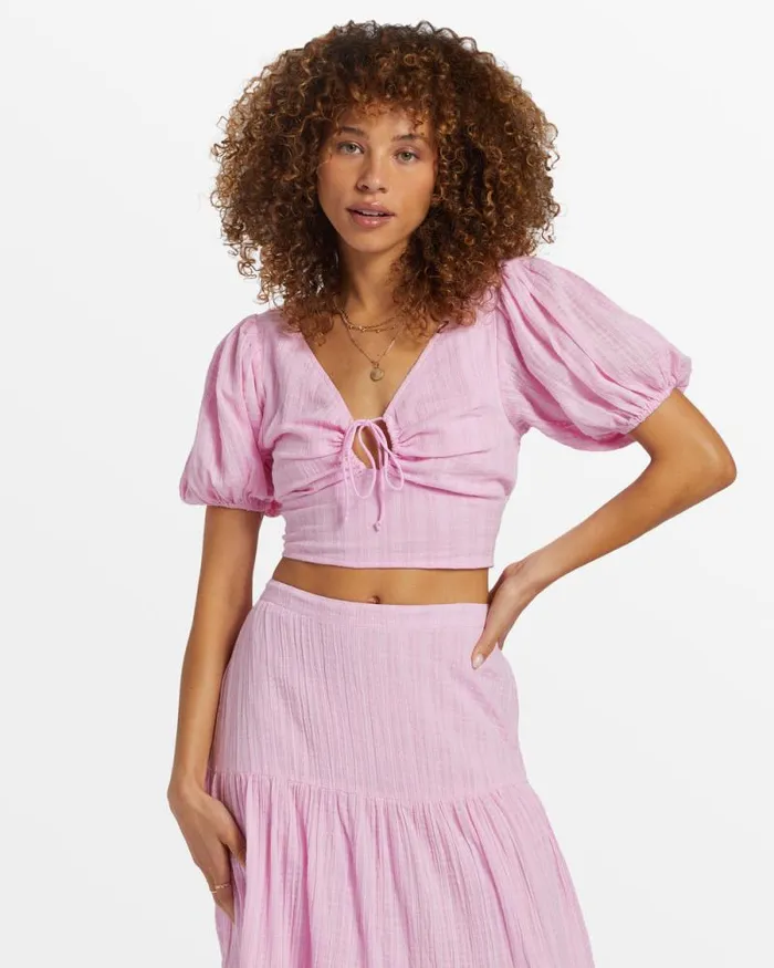 Billabong Matching Sets Tropic Heart Puff Sleeve Crop Top Pink Dream 8211 Women Billabong Matching Sets Tropic Heart Puff Sleeve Crop Top Pink Dream 8211 Women