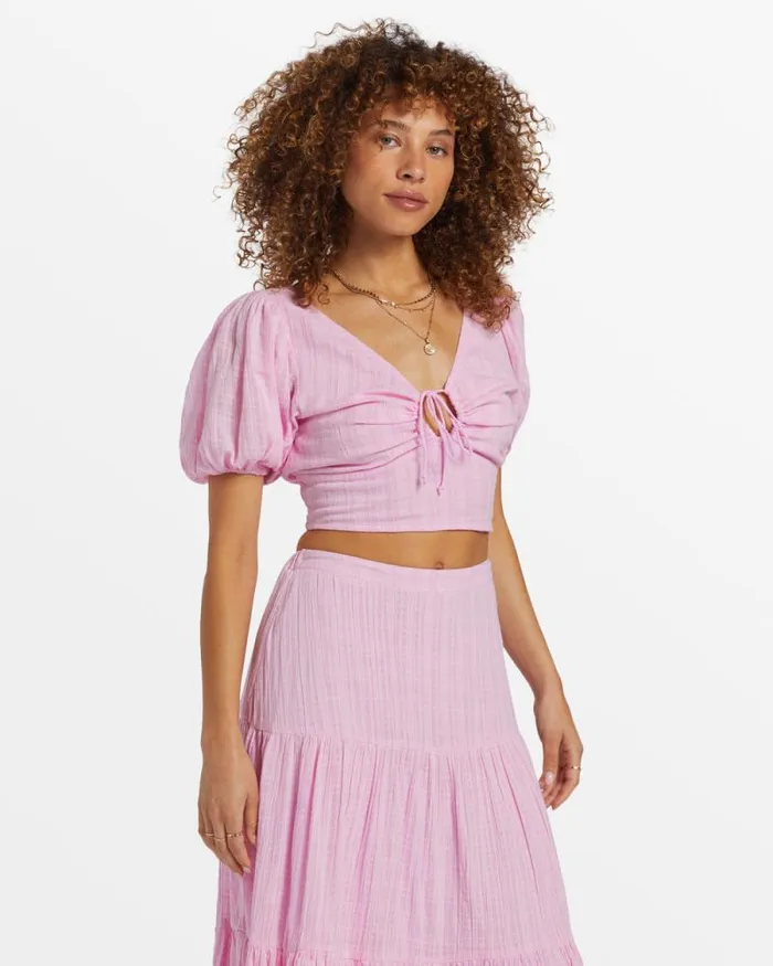 Billabong Matching Sets Tropic Heart Puff Sleeve Crop Top Pink Dream 8211 Women Billabong Matching Sets Tropic Heart Puff Sleeve Crop Top Pink Dream 8211 Women