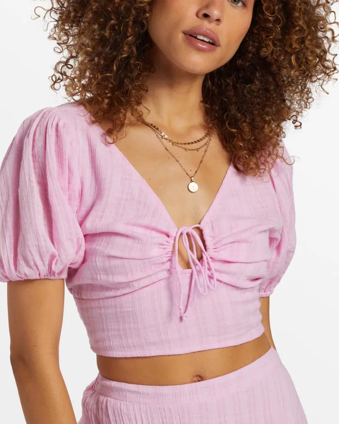 Billabong Matching Sets Tropic Heart Puff Sleeve Crop Top Pink Dream 8211 Women Billabong Matching Sets Tropic Heart Puff Sleeve Crop Top Pink Dream 8211 Women