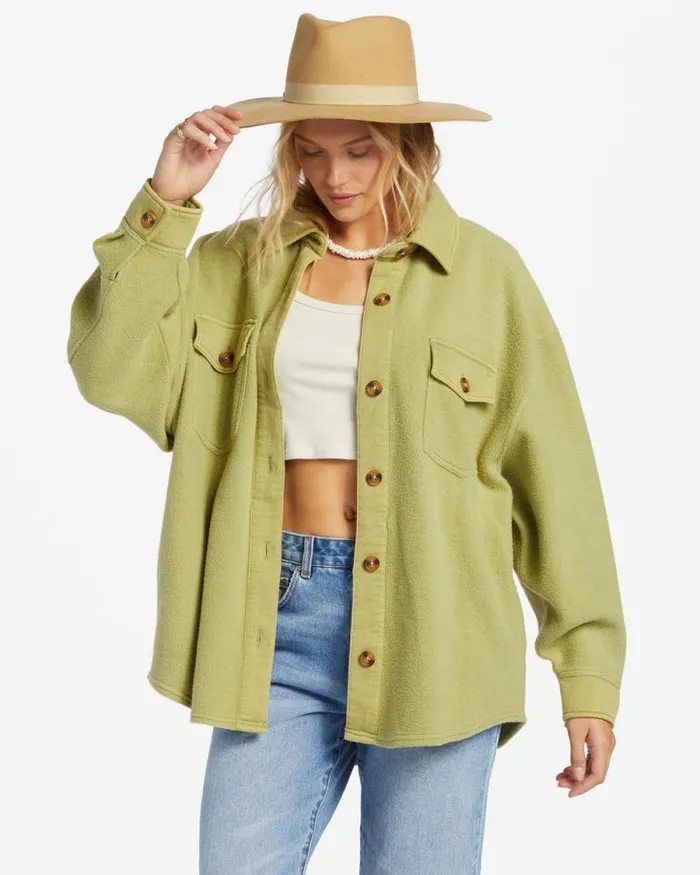 Billabong Sweatshirts and Fleece Anytime Shacket Oversized ButtonThrough Jacket Avocado 8211 Women Billabong Sweatshirts and Fleece Anytime Shacket Oversized ButtonThrough Jacket Avocado 8211 Women