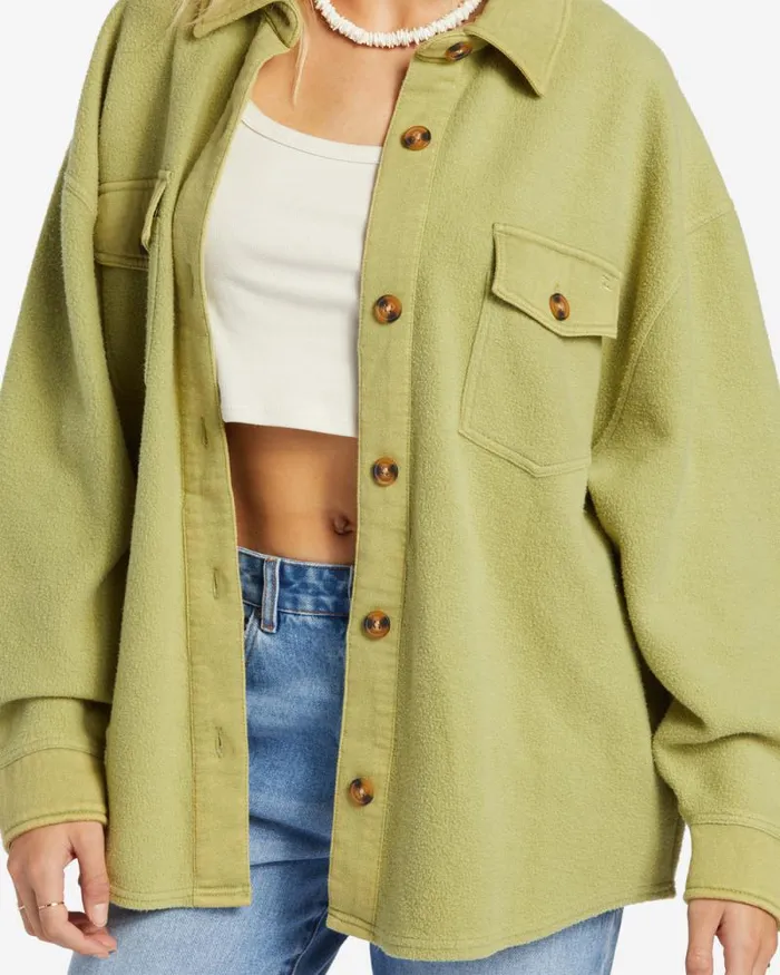 Billabong Sweatshirts and Fleece Anytime Shacket Oversized ButtonThrough Jacket Avocado 8211 Women Billabong Sweatshirts and Fleece Anytime Shacket Oversized ButtonThrough Jacket Avocado 8211 Women