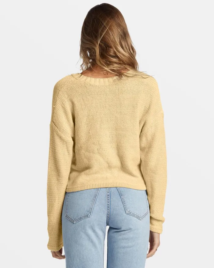 Billabong Sweatshirts and Fleece Shallow Waters Henley Sweater Retro Yellow 8211 Women Billabong Sweatshirts and Fleece Shallow Waters Henley Sweater Retro Yellow 8211 Women