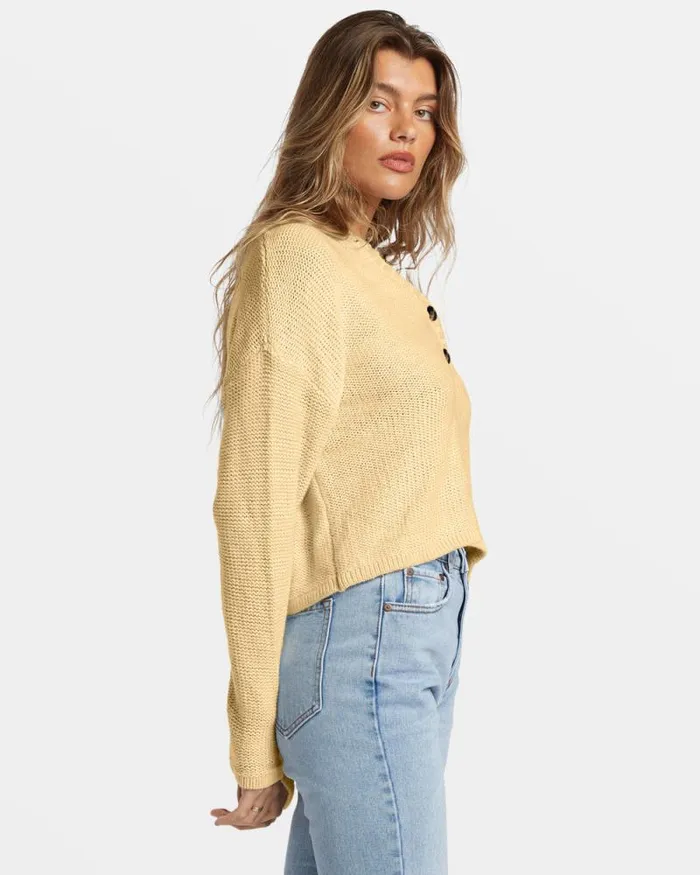 Billabong Sweatshirts and Fleece Shallow Waters Henley Sweater Retro Yellow 8211 Women Billabong Sweatshirts and Fleece Shallow Waters Henley Sweater Retro Yellow 8211 Women