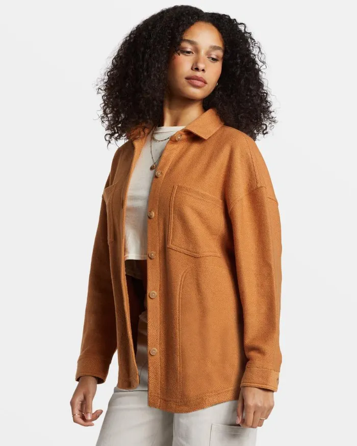 Billabong Tops Everytime Oversized Shacket Sandalwood 8211 Women Billabong Tops Everytime Oversized Shacket Sandalwood 8211 Women