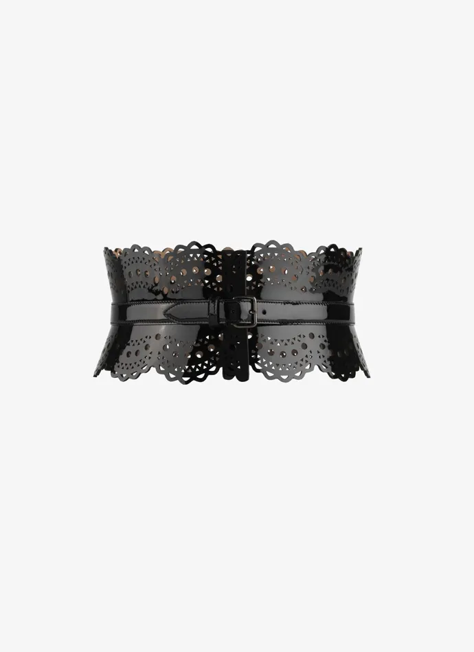 Black Bustier Belt In Vienne Wave Calfskin Women Alaa Corset Belts