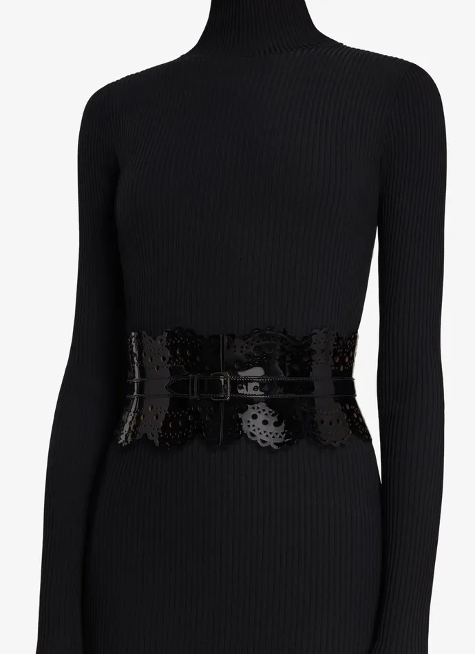 Black Bustier Belt In Vienne Wave Calfskin Women Alaa Corset Belts Black Bustier Belt In Vienne Wave Calfskin Women Alaa Corset Belts