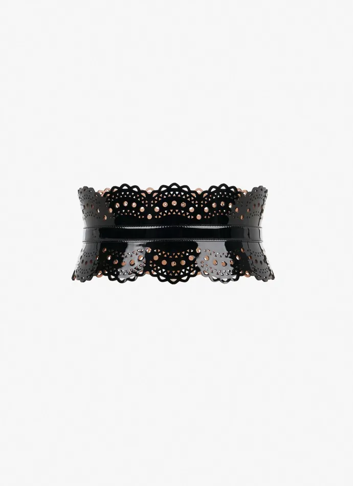 Black Bustier Belt In Vienne Wave Calfskin Women Alaa Corset Belts Black Bustier Belt In Vienne Wave Calfskin Women Alaa Corset Belts
