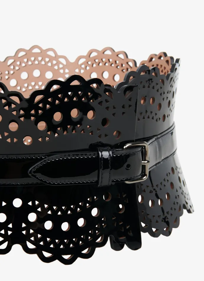 Black Bustier Belt In Vienne Wave Calfskin Women Alaa Corset Belts Black Bustier Belt In Vienne Wave Calfskin Women Alaa Corset Belts