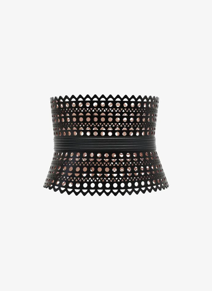 Black Corset Belt In Vienne Wave Lux Calfskin Women Alaa Corset Belts Black Corset Belt In Vienne Wave Lux Calfskin Women Alaa Corset Belts