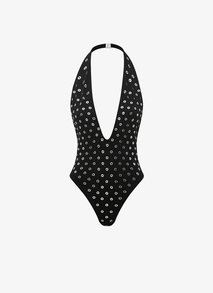 Black Eyelet Swimsuit In Jersey Women Alaa Swimwear
