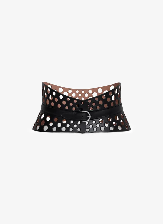 Black NEO BUSTIER BELT IN PERFORATED CALFSKIN Women Alaa Corset Belts