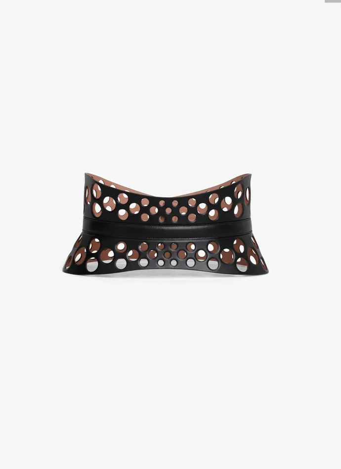 Black NEO BUSTIER BELT IN PERFORATED CALFSKIN Women Alaa Corset Belts