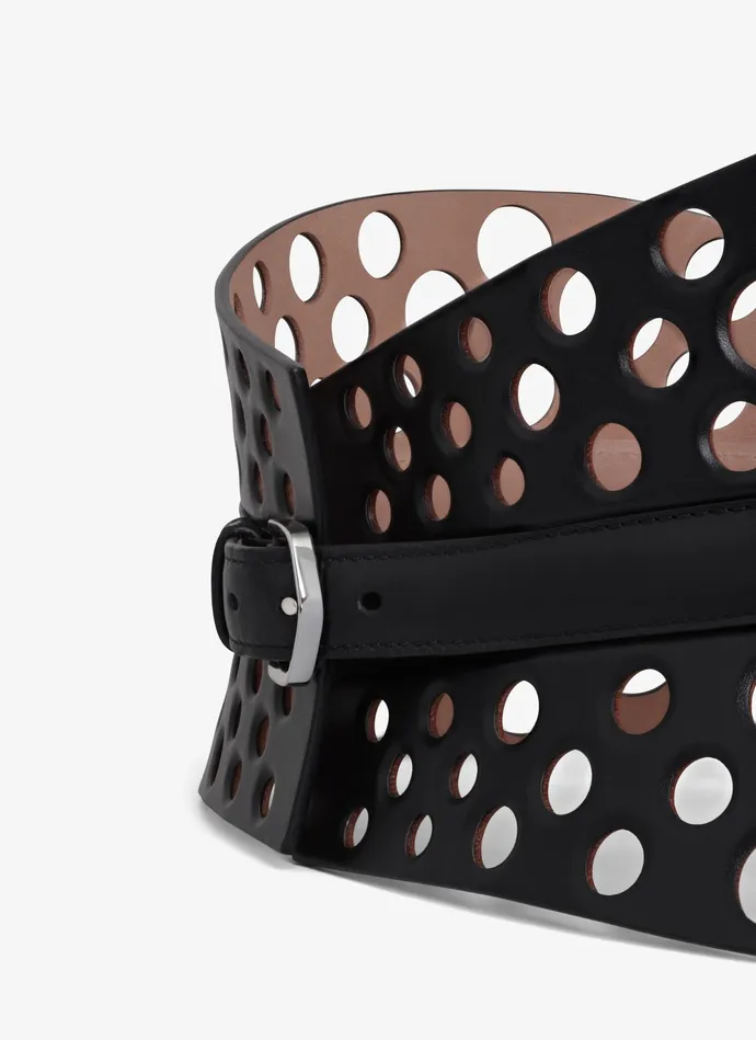 Black NEO BUSTIER BELT IN PERFORATED CALFSKIN Women Alaa Corset Belts