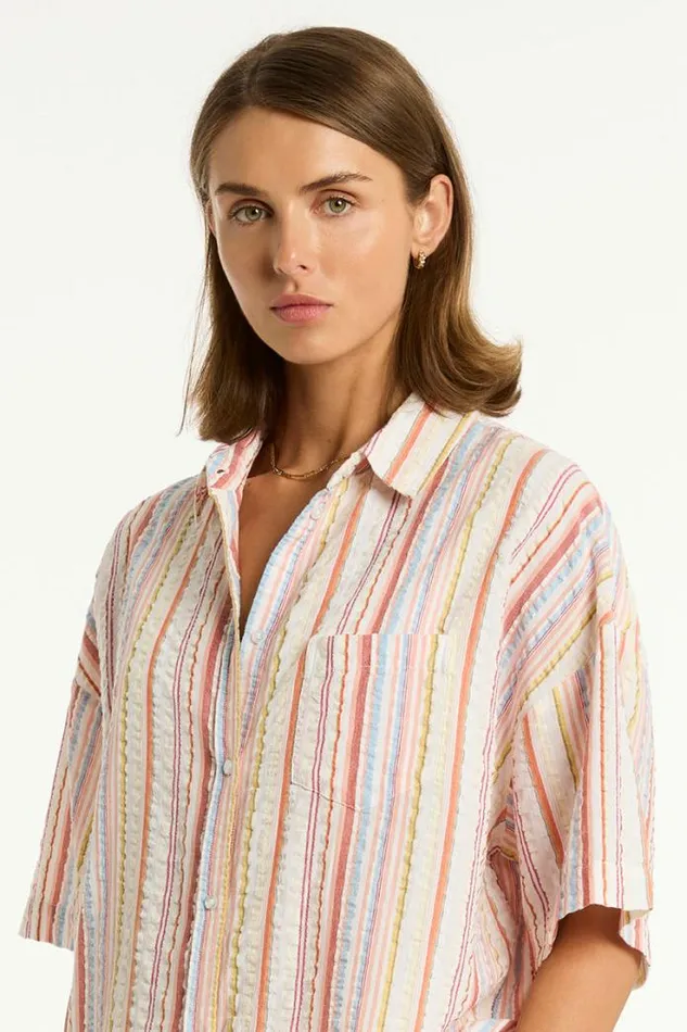 Boho Stripe Aloha Shirt Boho Stripe Women Sea Level Tops