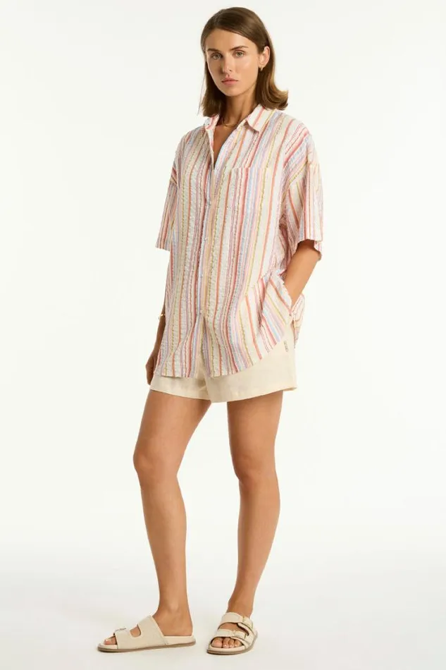 Boho Stripe Aloha Shirt Boho Stripe Women Sea Level Tops
