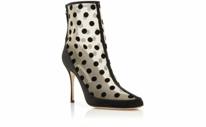 Boots Women Manolo Blahnik MUKINKAIvory And Black Mesh Polka Dot Boots Boots Women Manolo Blahnik MUKINKAIvory And Black Mesh Polka Dot Boots