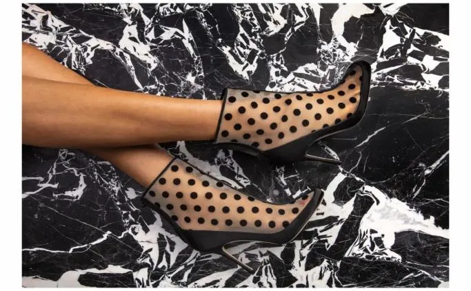 Boots Women Manolo Blahnik MUKINKAIvory And Black Mesh Polka Dot Boots Boots Women Manolo Blahnik MUKINKAIvory And Black Mesh Polka Dot Boots