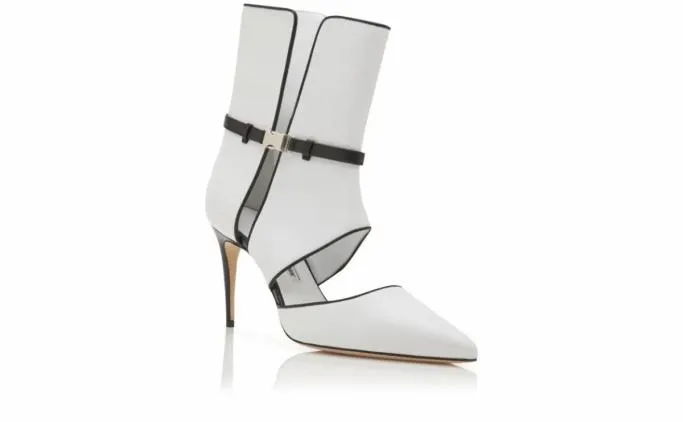 Boots Women Manolo Blahnik TRIFULCAWhite And Black Nappa Leather Mid Calf Pumps Boots Women Manolo Blahnik TRIFULCAWhite And Black Nappa Leather Mid Calf Pumps